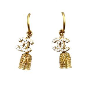 Chanel Vintage Gold Plated CC Opal Crystal 3 Way Thimble Piercing Earrings